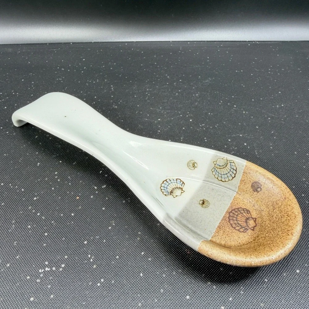 Otagiri Japan Ceramic Spoon Rest Seashell Beach‎ Nautical Sand White 9 Inch